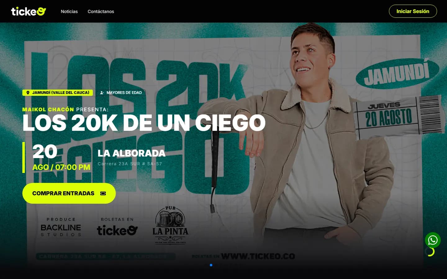 Portada de Tickeo con el evento Los 20K de un ciego en Jamundí