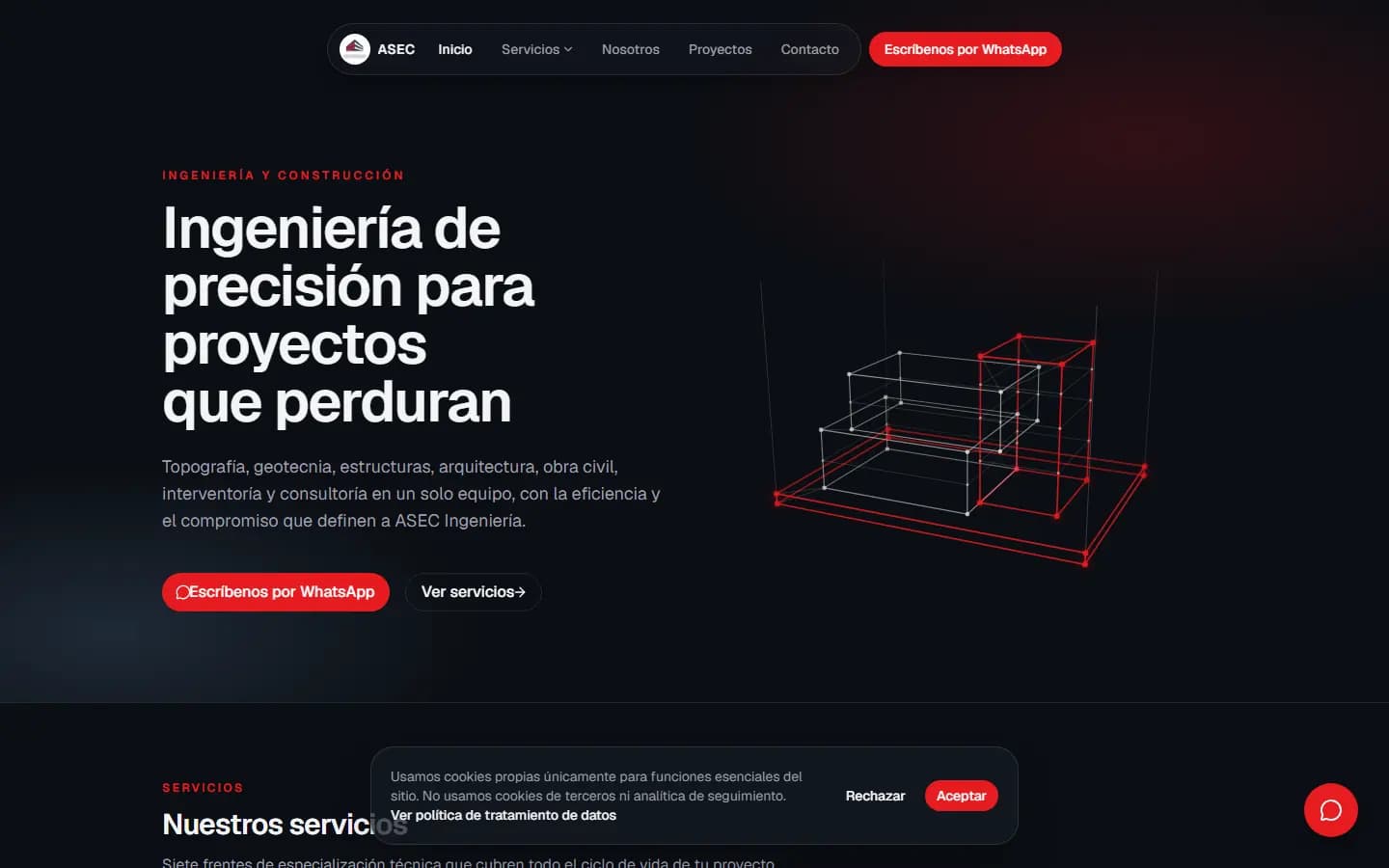 Portada de ASEC Ingeniería con sus siete frentes de servicio