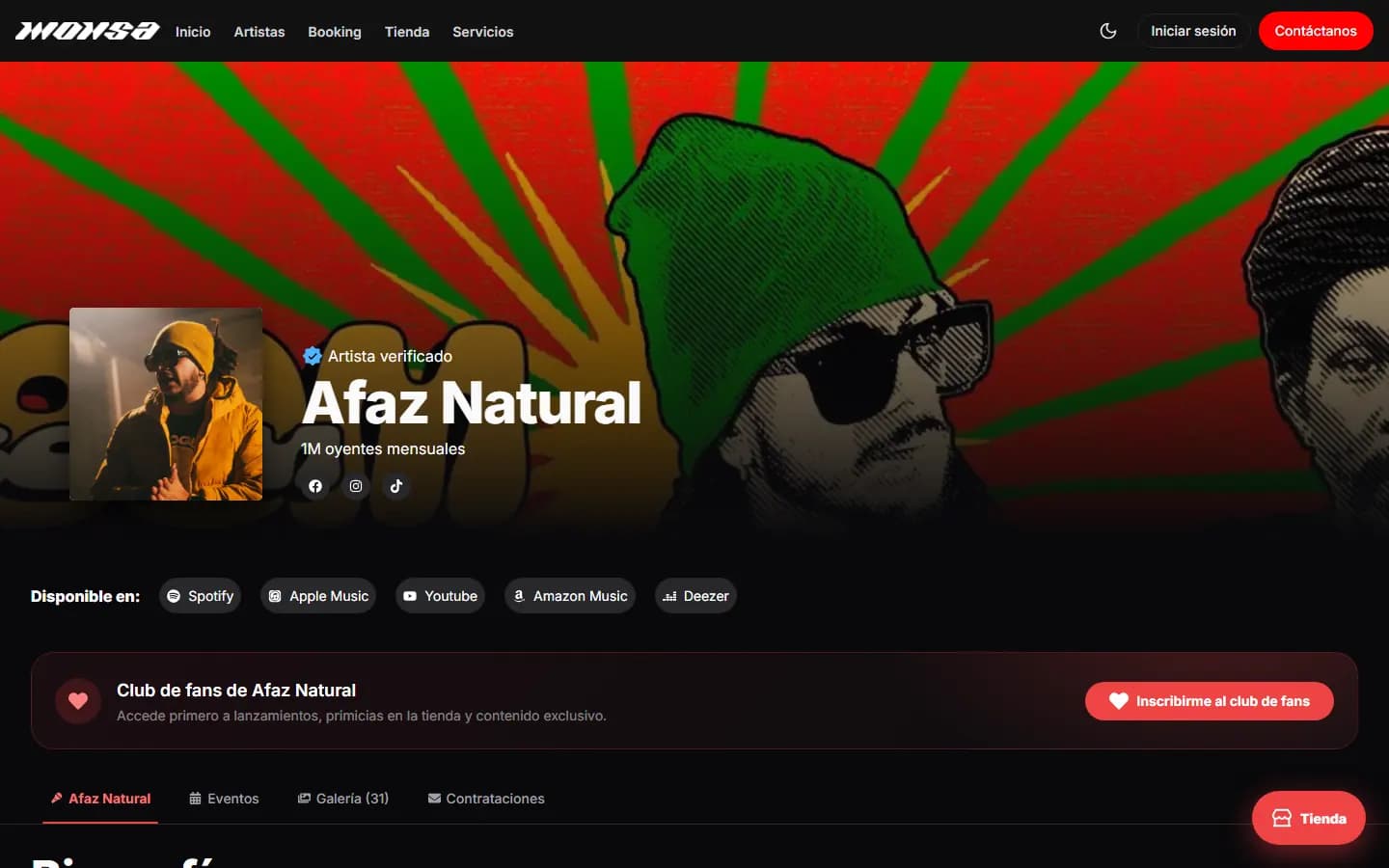 Perfil del artista Afaz Natural en Monsaent