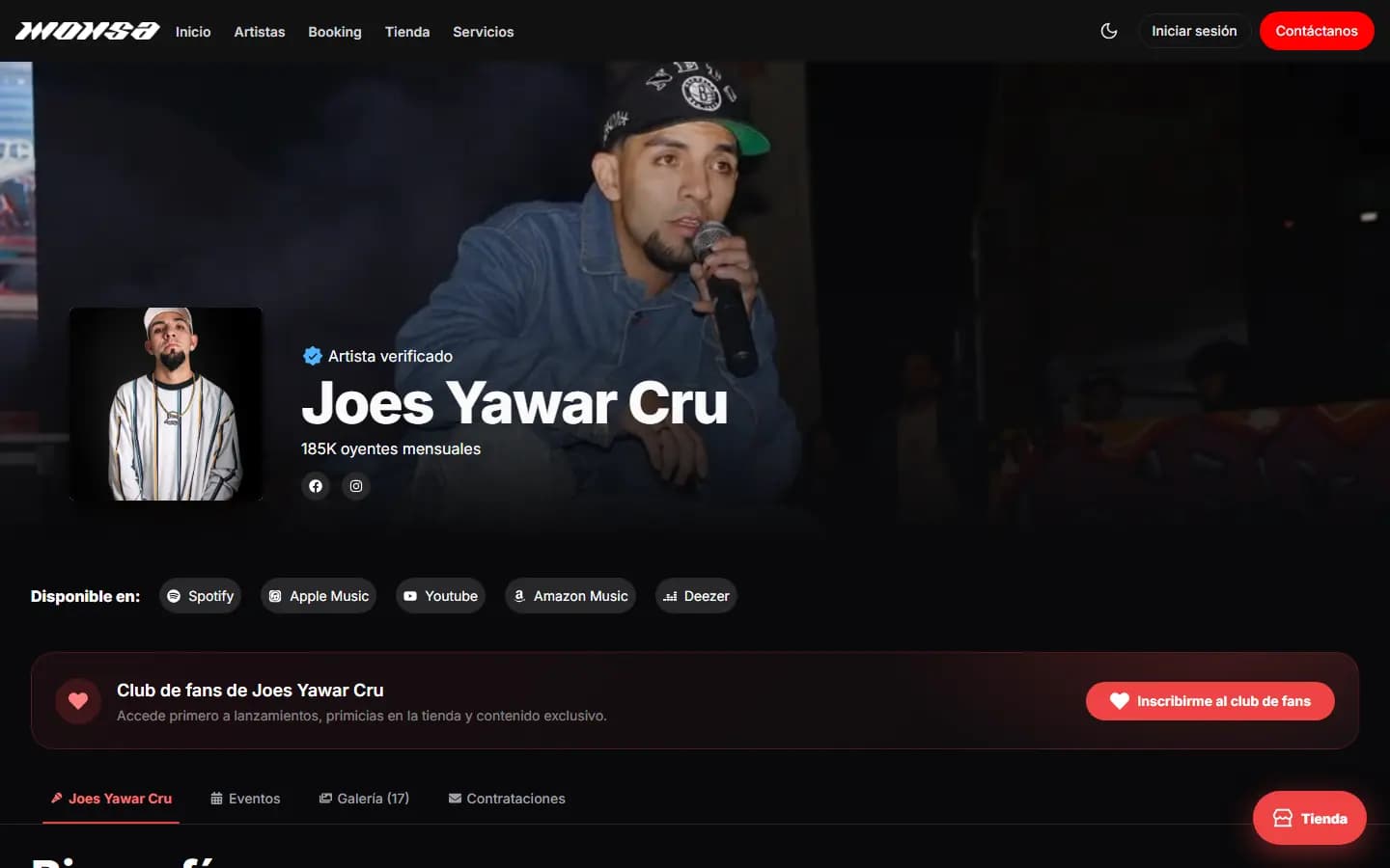 Perfil del artista Joes Yawar Cru en Monsaent