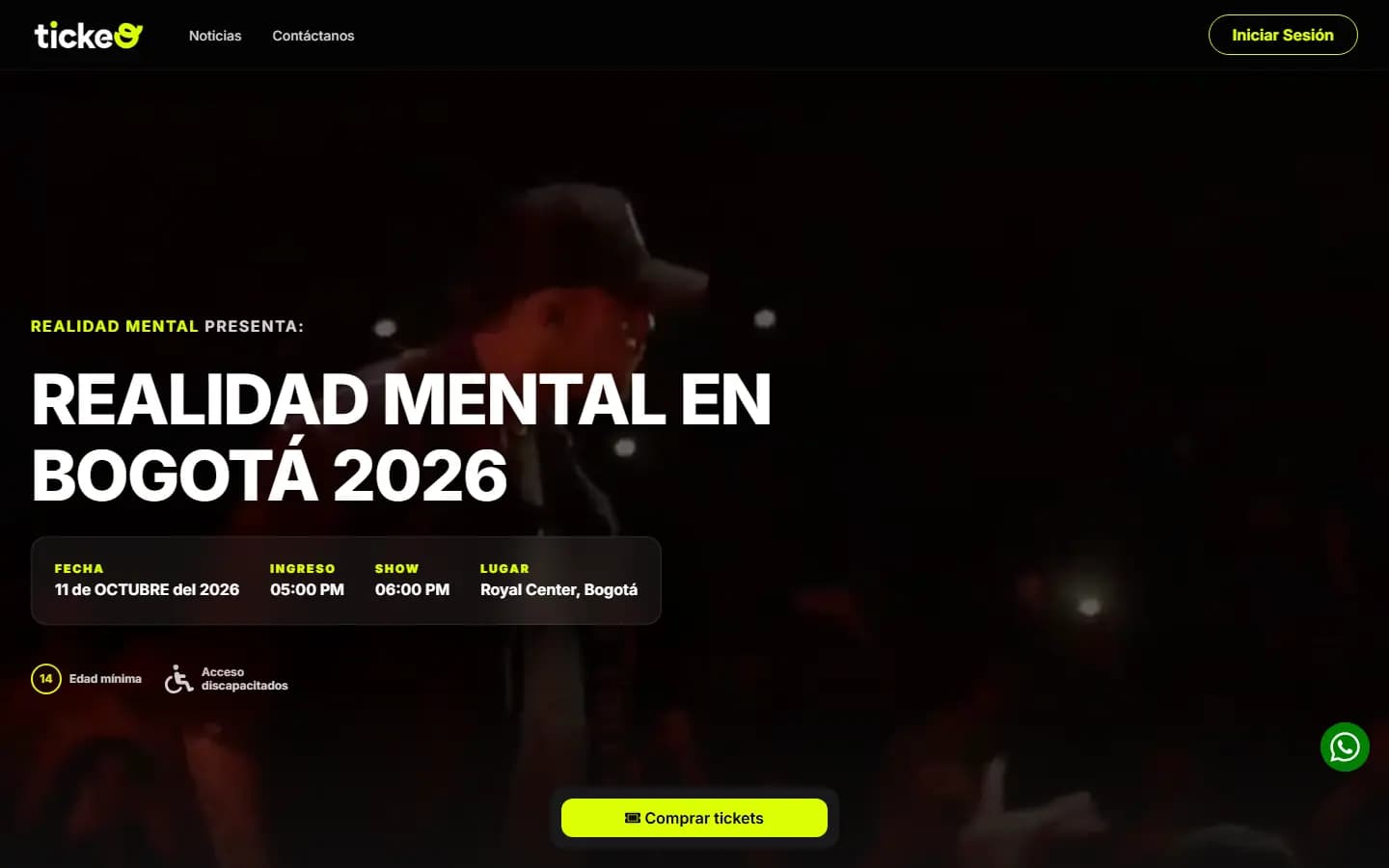 Ficha de un evento en Tickeo con fecha, recinto y PULEP